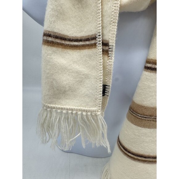Ccahuantico Women's Alpaca Wool Scarf Beige Brown Stripe Thermal 63" - Picture 6 of 8